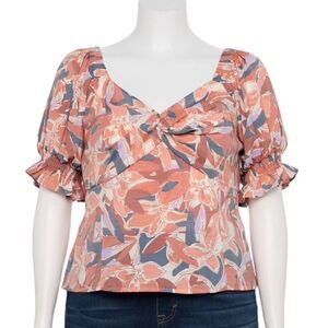 Plus Size Nine West Twist-Front Puff Sleeve Top in 4X